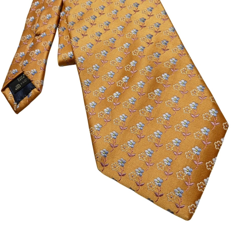 Ermenegildo Zegna Tie Mens One Size Gold Floral 100% Silk Jacquard Designer